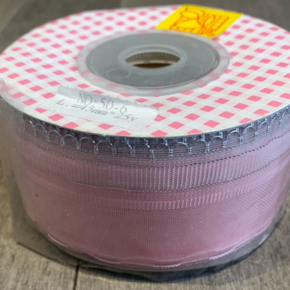 NWT Pink Organza Ribbon with Silver Scalloped Edge - 1.75" x 25 Yards